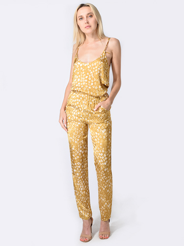 Humanoid Straight Leg Satin Pant in Honey Flower Front View 