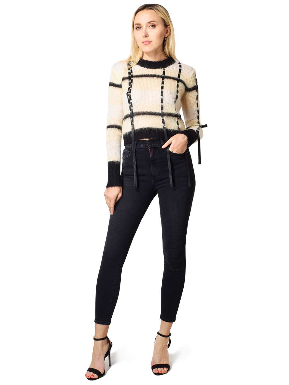 Alice & Olivia Good High Rise Skinny Jean in Noir Front View 
