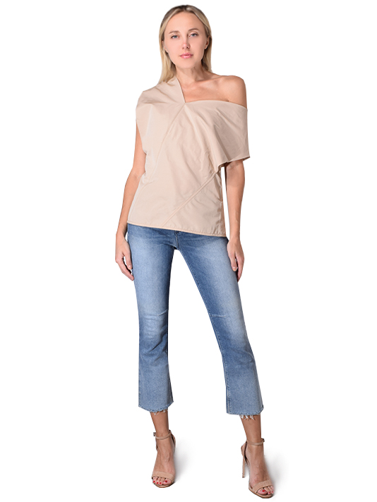 3.1 PHILLIP LIM One shoulder Wool Top In Beige Front View 
