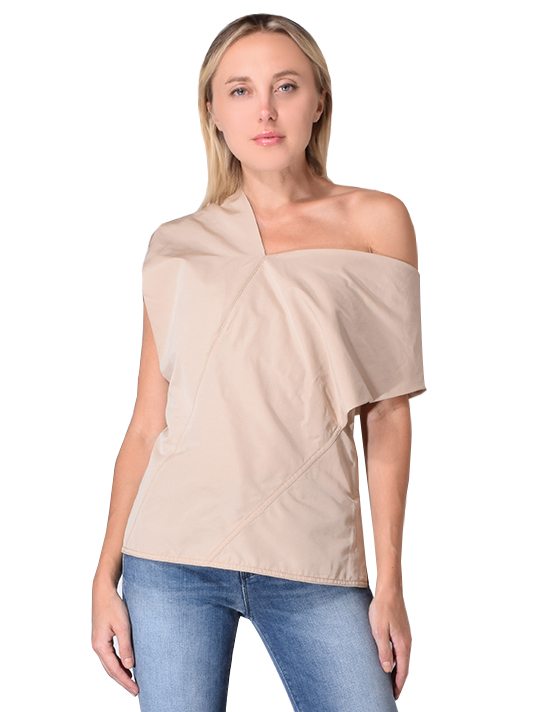 3.1 PHILLIP LIM One shoulder Wool Top In Beige Close Up Front View 