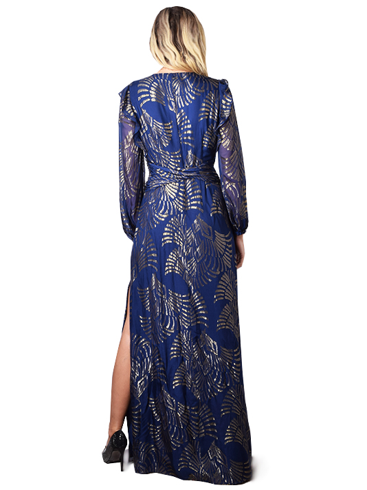 Rachel Zoe Lennon Maxi Dress In Royal Blue/Gold Back View 