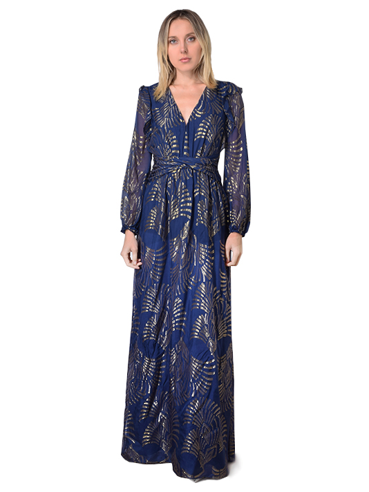 Rachel Zoe Lennon Maxi Dress In Royal Blue/Gold  Front View 