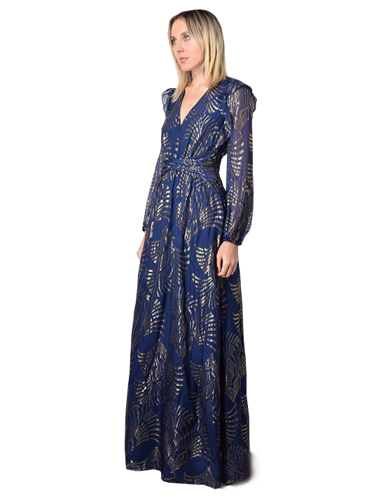 Rachel Zoe Lennon Maxi Dress In Royal Blue/Gold Side View 