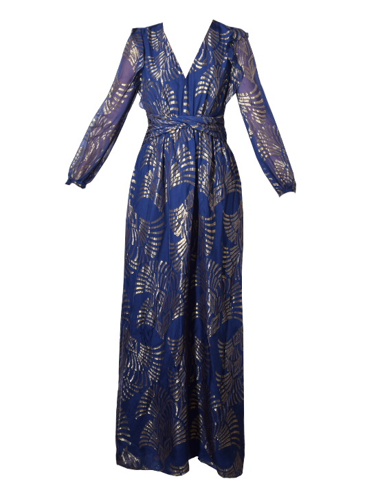 Rachel Zoe Lennon Maxi Dress In Royal Blue/Gold Product Shot 