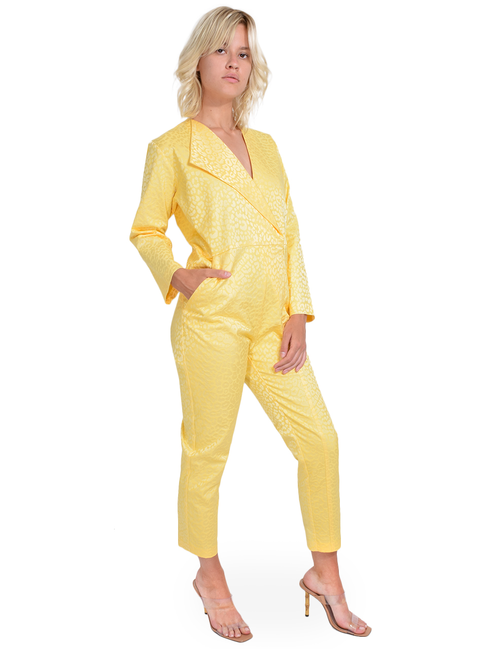 MICHELLE MASON Leopard Boiler Suit in Butter Side View 