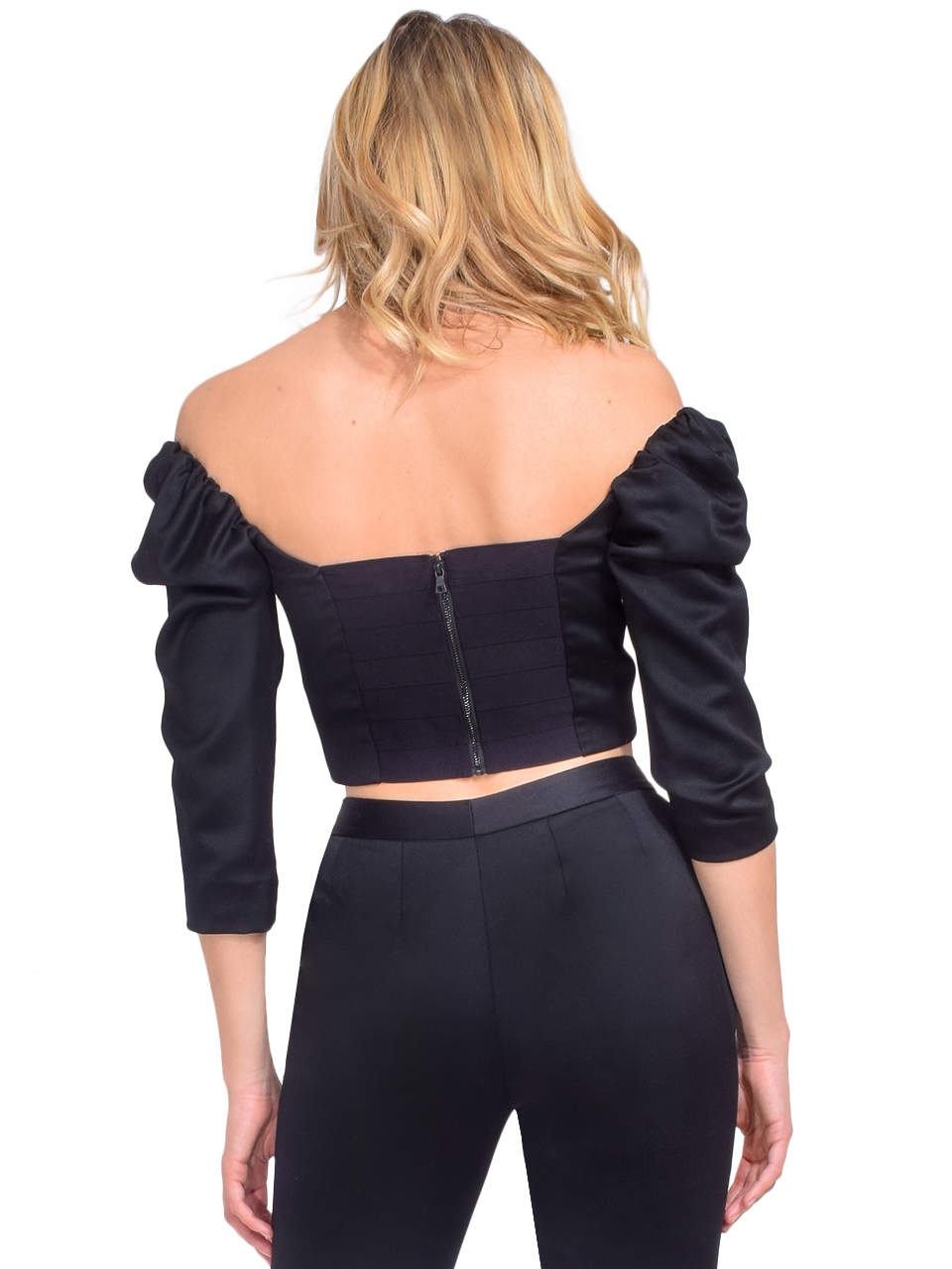 ALICE + OLIVIA Solange Mutton Sleeve Crop Top Back View 