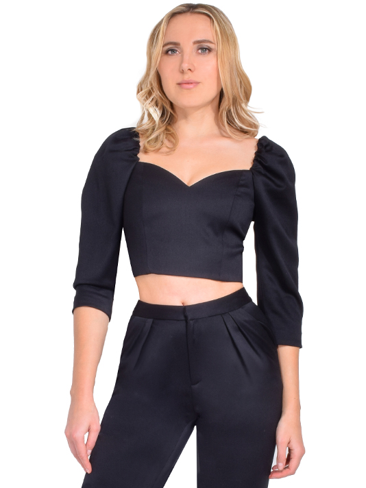 ALICE + OLIVIA Solange Mutton Sleeve Crop Top Front View 
