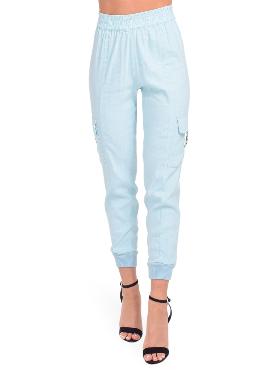 Alice + Olivia Neta High Waist Cargo Pant in Powder Blue Front View
