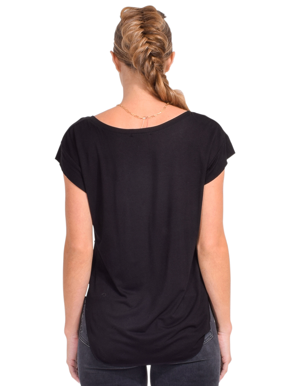 Samantha Eng Curved Hem Tee in Black Back View 