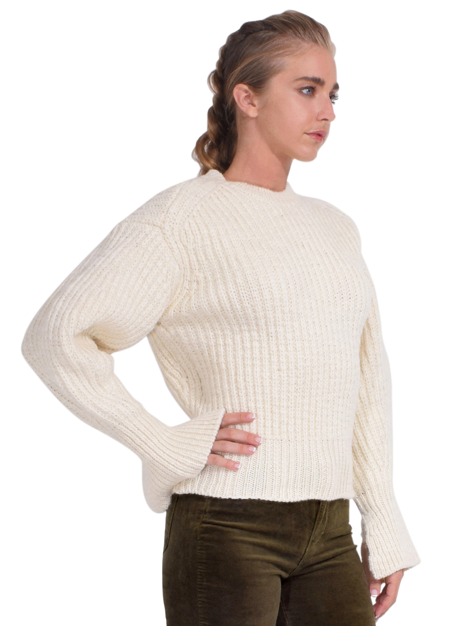 3.1 Phillip Lim Chunky Knit Cropped Crewneck Sweater Side View