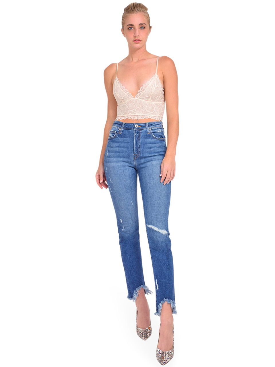 Jonathan Simkhai River High Rise Straight Jeans in Distressed Atlantic Full Outfit