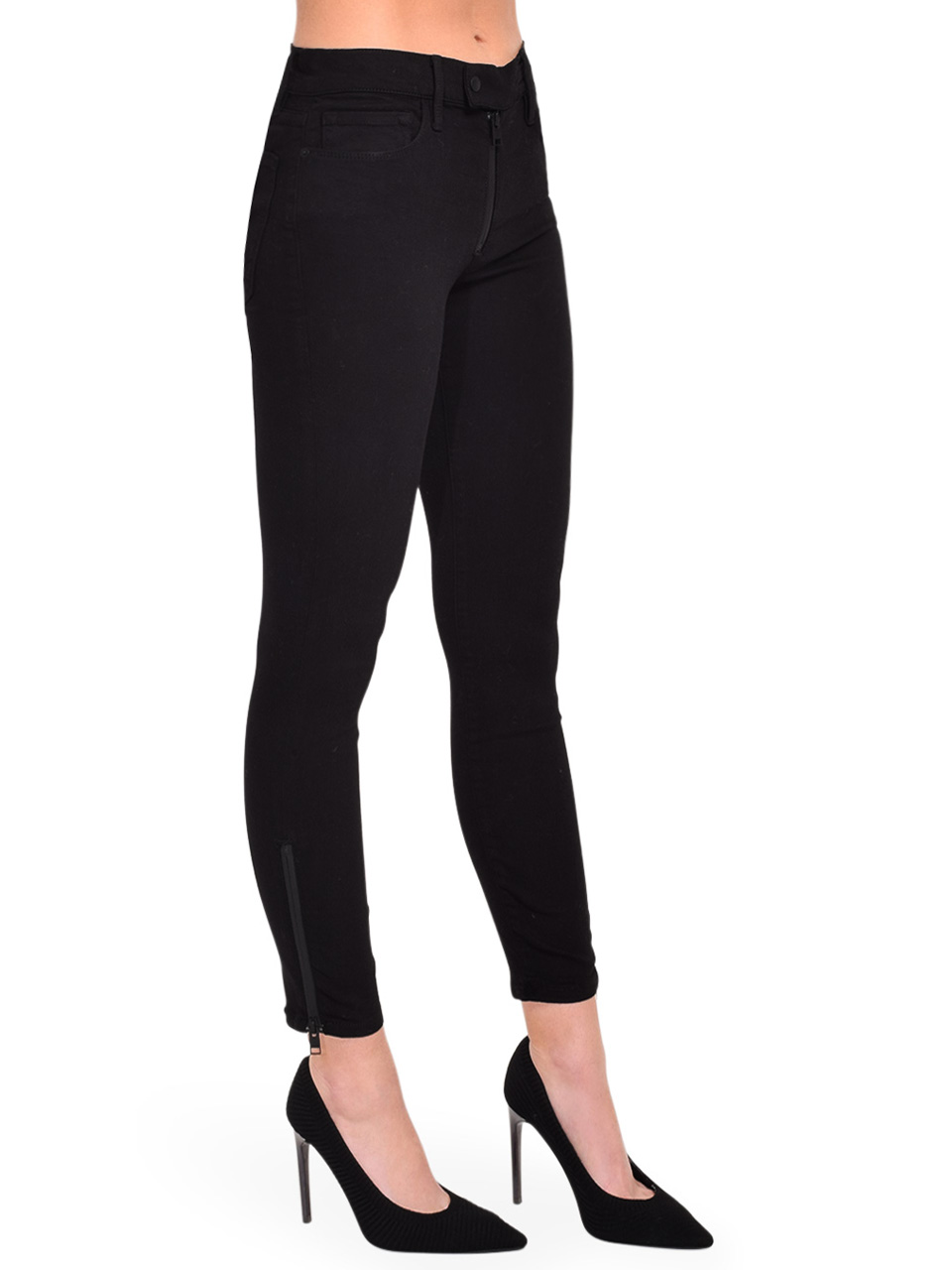 FRAME Le High Skinny Crop Rubberized Zipper Jean in Black Side View 
