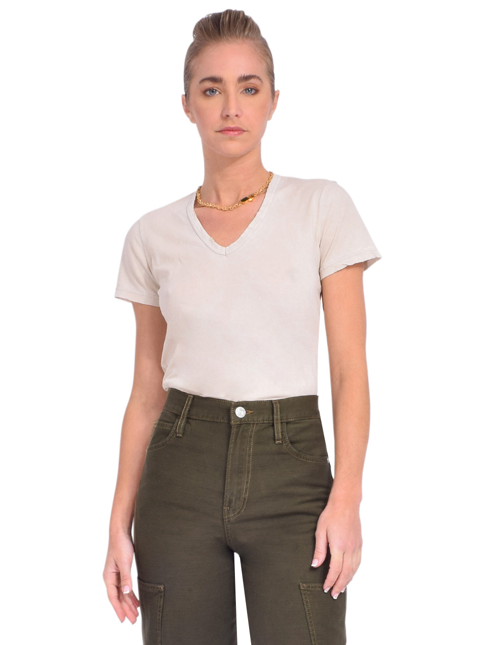 Cotton Citizen Standard V-Neck in Vintage Oatmeal Front View 

