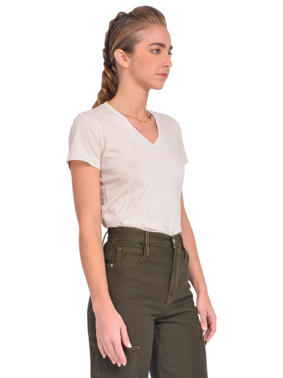 Cotton Citizen Standard V-Neck in Vintage Oatmeal Side View 

