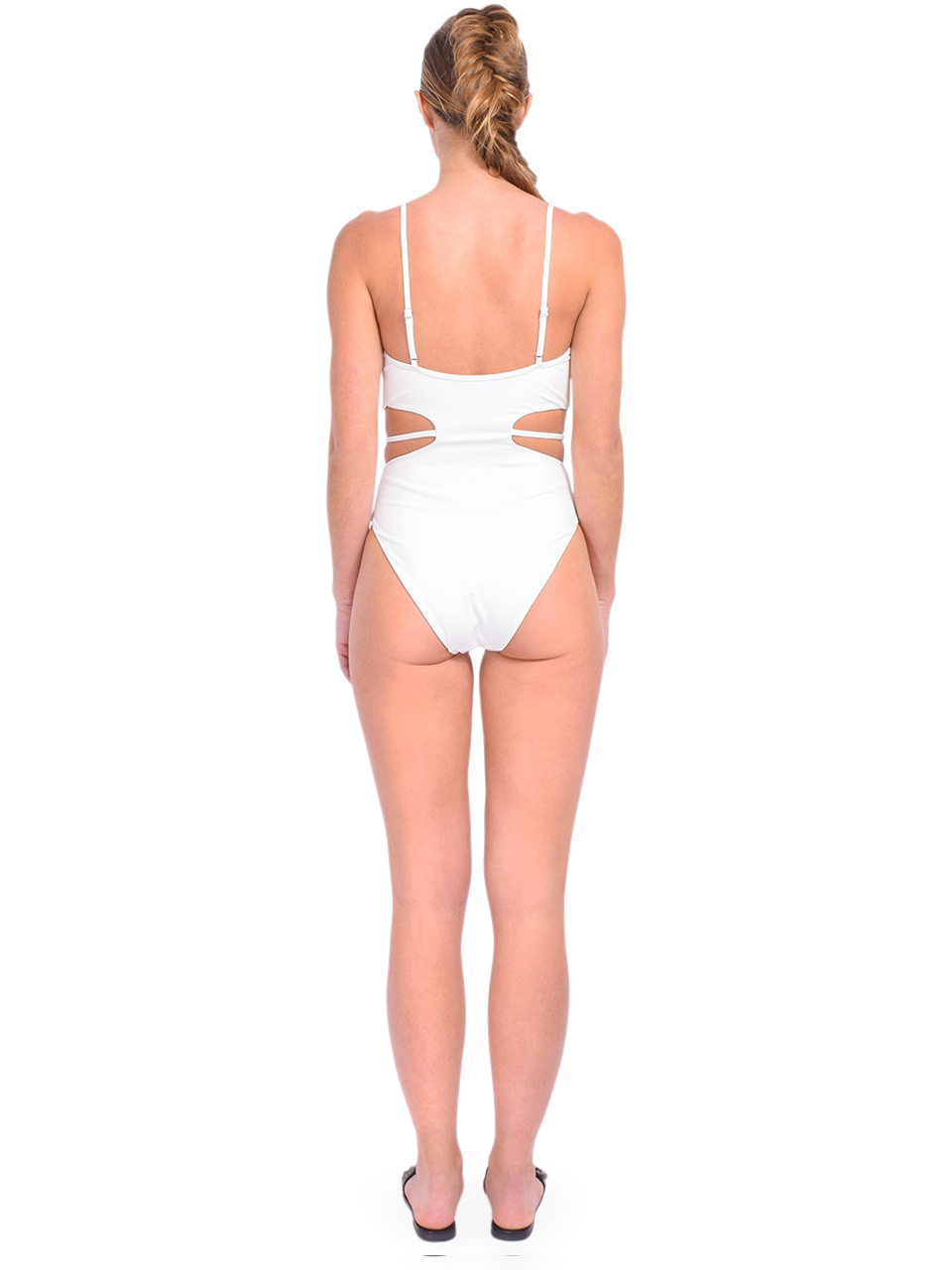 Jonathan Simkhai Genesis Cut Out One-Piece Swimsuit in White Back View 