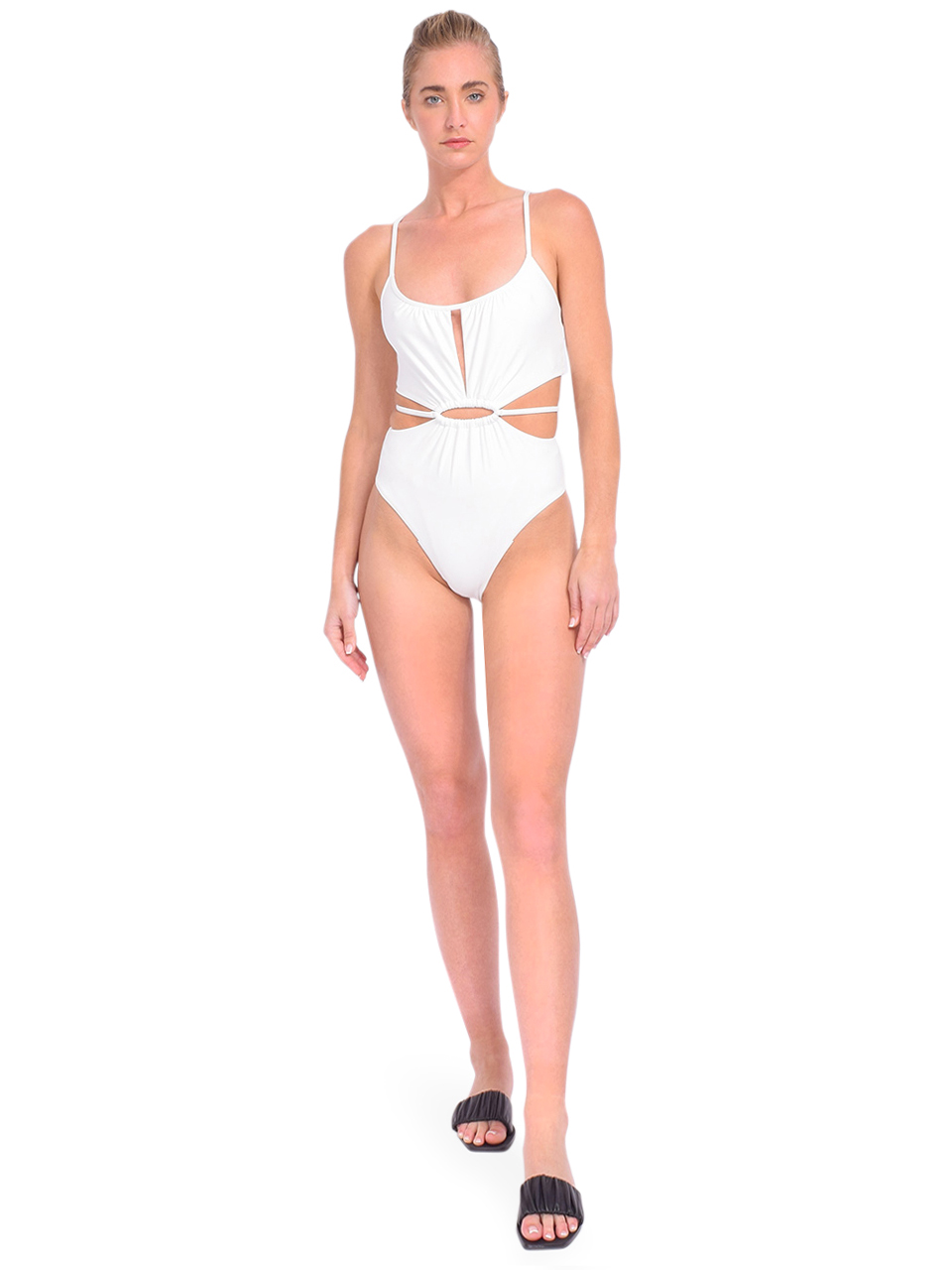 Jonathan Simkhai Genesis Cut Out One-Piece Swimsuit in White Front View 1

