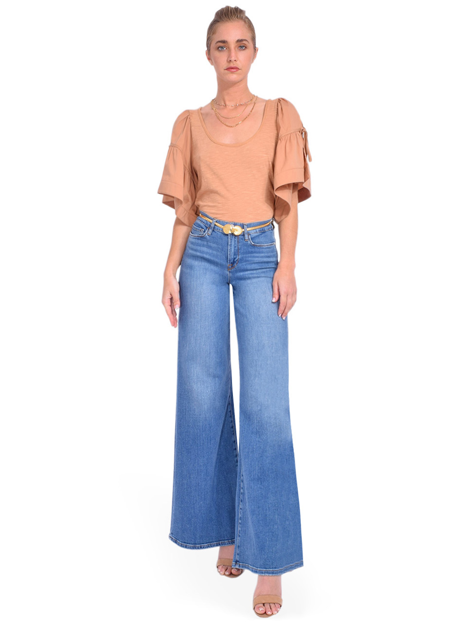 FRAME Le Palazzo Pant in Blue Fade Full Outfit