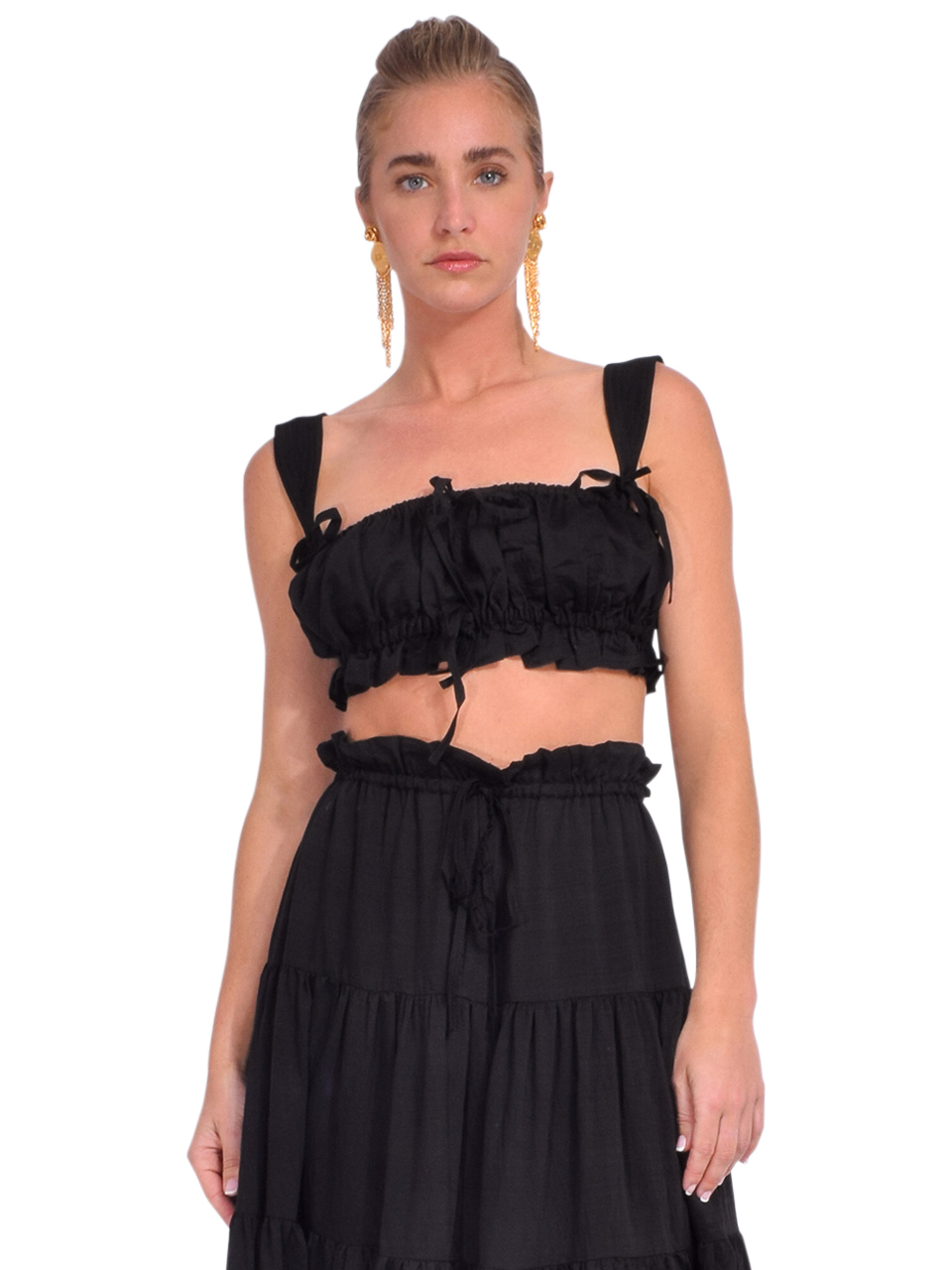 Sabina Musayev Ashby Crop Top in Black Front View 