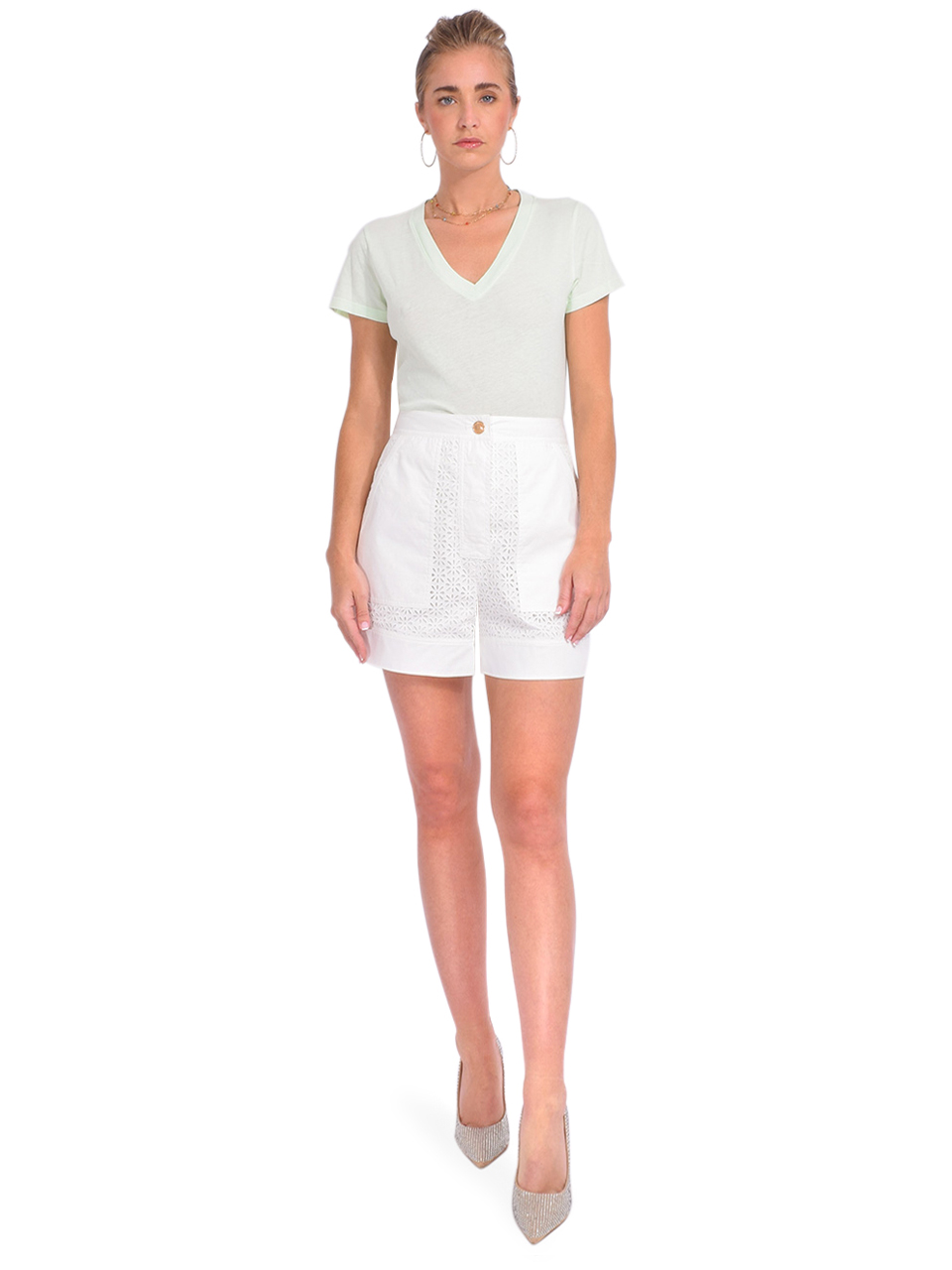 L'Agence Becca V-Neck Tee in Mint Full Outfit 