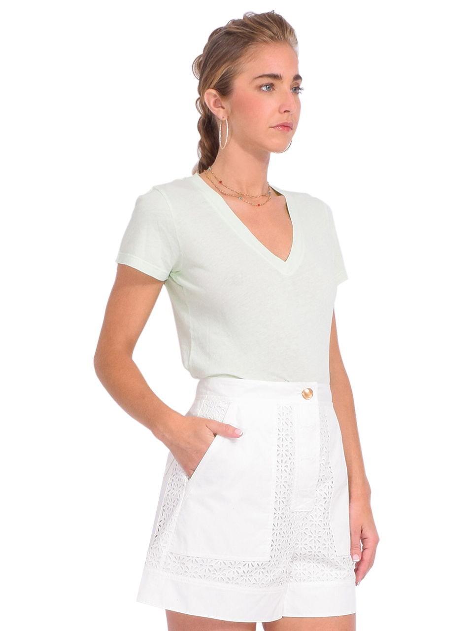 L'Agence Becca V-Neck Tee in Mint Side View 