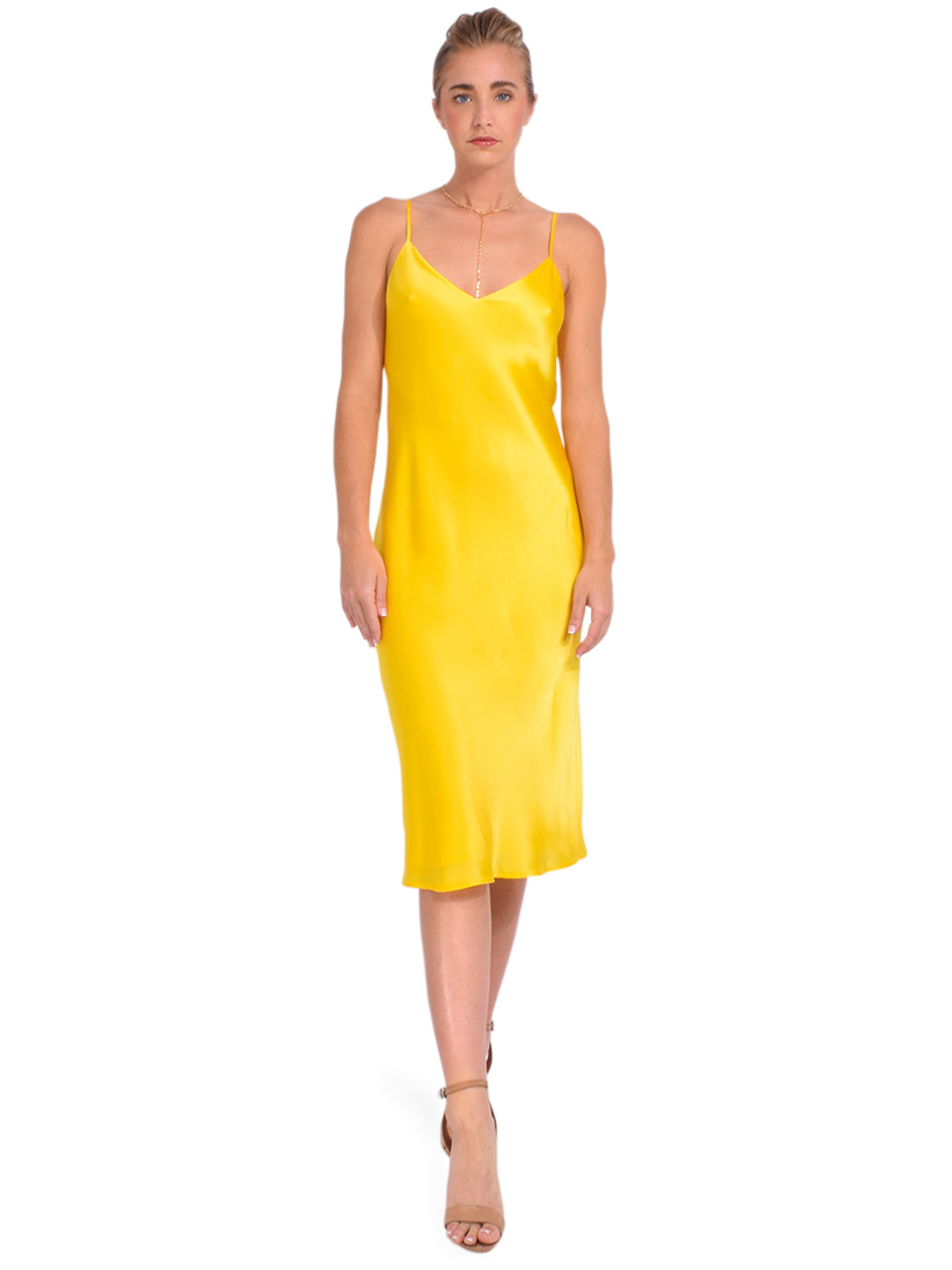 L'Agence Jodie V-Neck Slip Dress in Light Maize Front View 