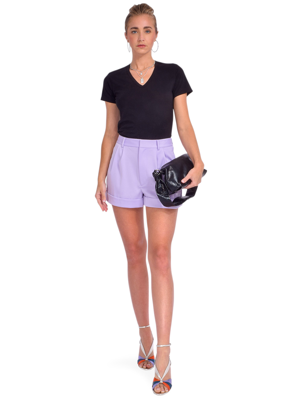 Alice + Olivia Conry Pleated Cuff Short in Lavender Full Outfit 