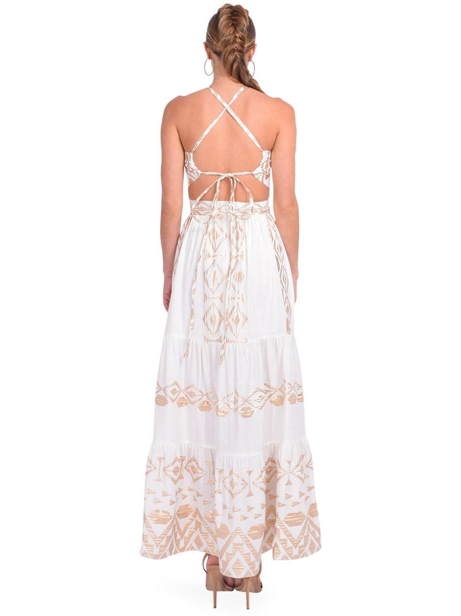 LACE Square Neck Midi Dress with Cutouts in Off-White Back View 
