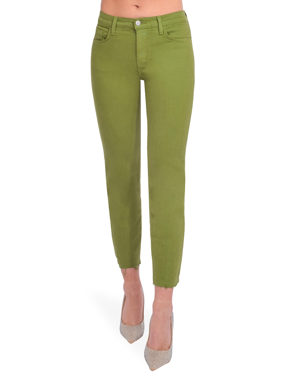 L'Agence Sada High Rise Crop Slim Jean in Cactus Green Front View 