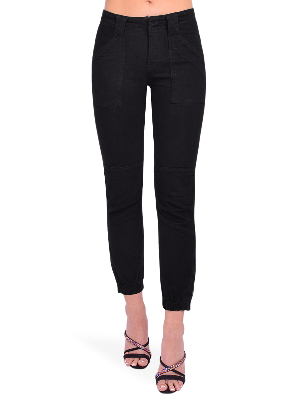 FRAME Banded Bottom Trapunto Pant in Black Front View 