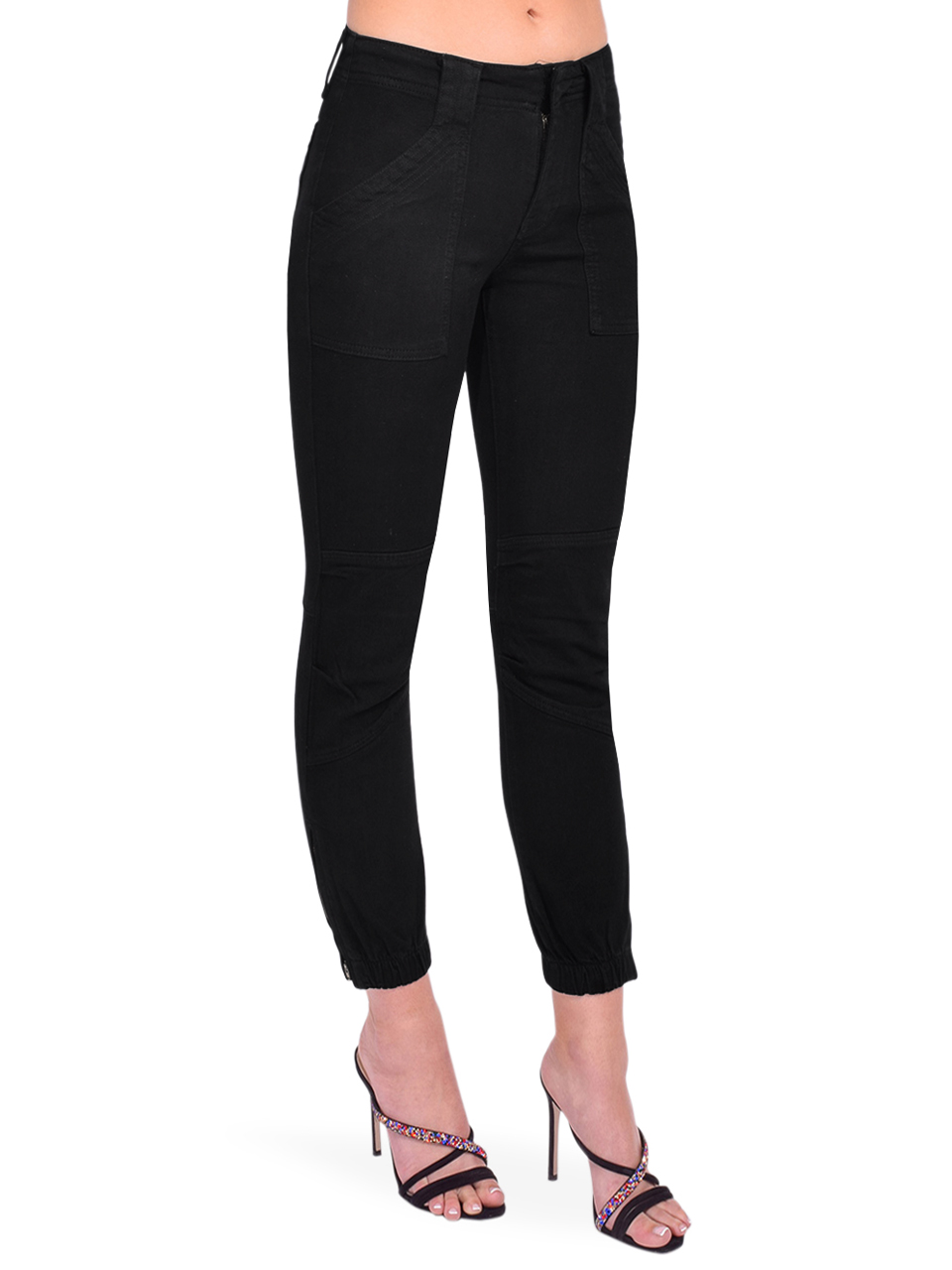 FRAME Banded Bottom Trapunto Pant in Black Side View 