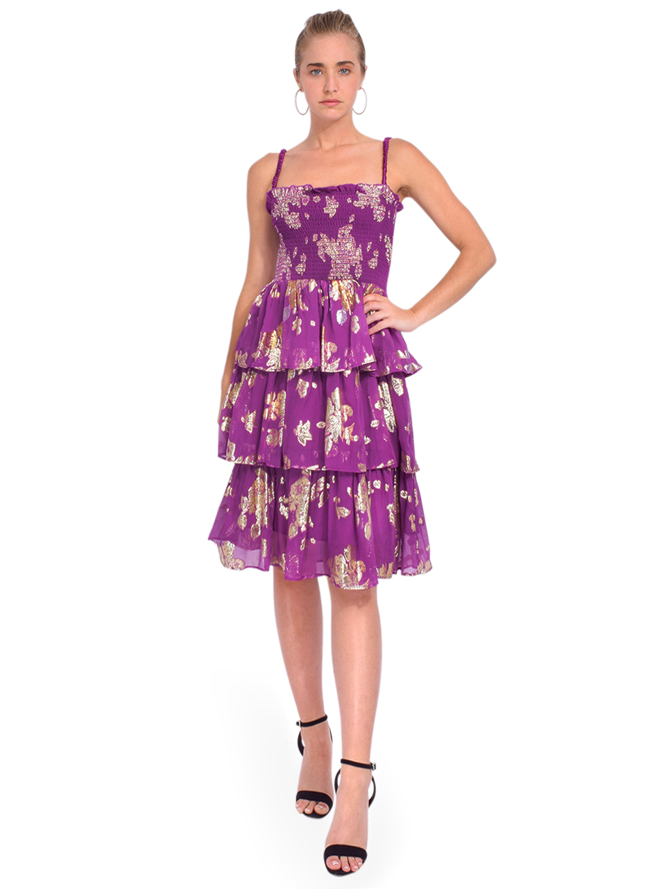 DELFI Martina Tiered Midi Dress in Purple Front View 2

