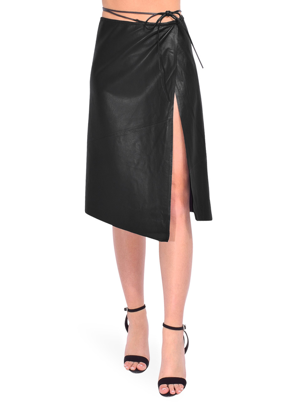 LA MARQUE Marissa Leather Wrap Skirt in Black Front View 