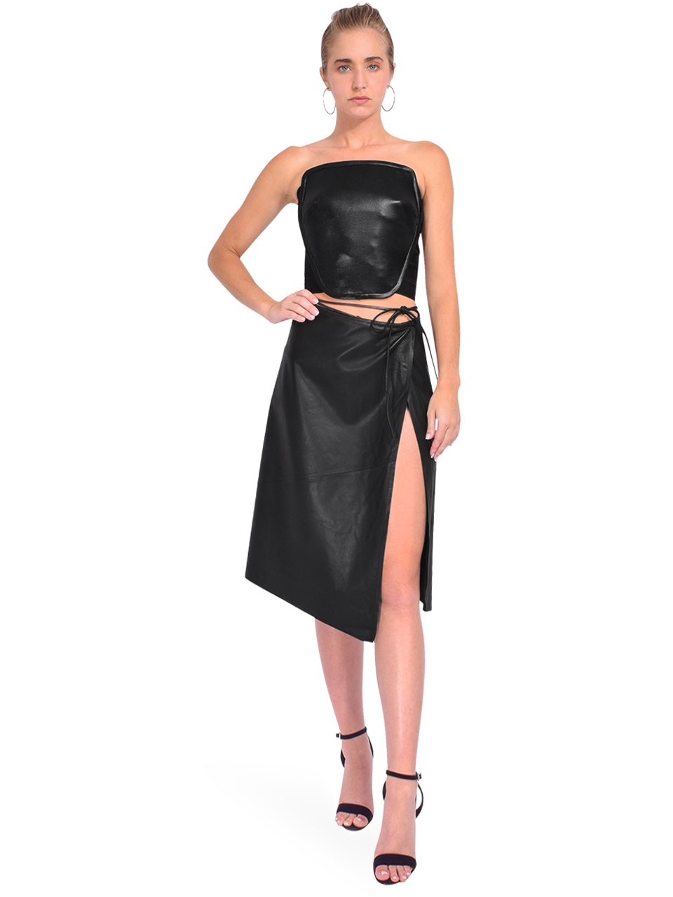 LA MARQUE Marissa Leather Wrap Skirt in Black Full Outfit 