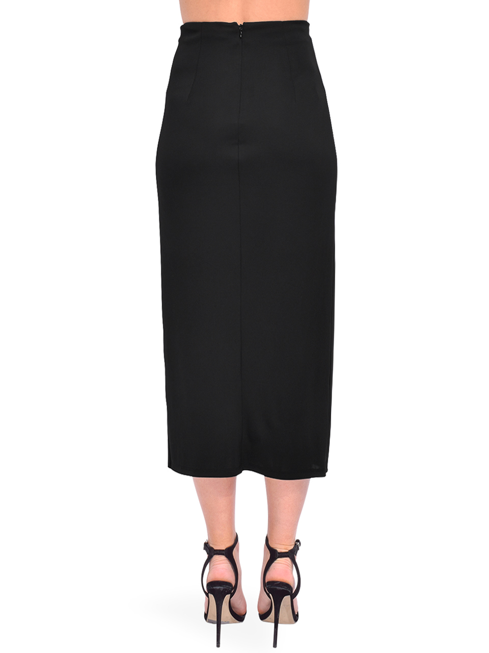 Cinq a Sept Vallory Draped Jersey Midi Skirt in Black Back View 