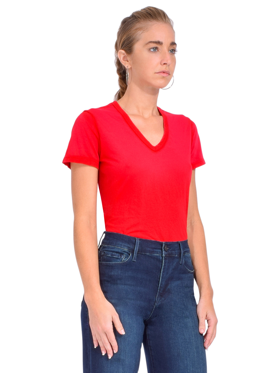 COTTON CITIZEN Standard V-Neck in Pink Cherry Side View 
