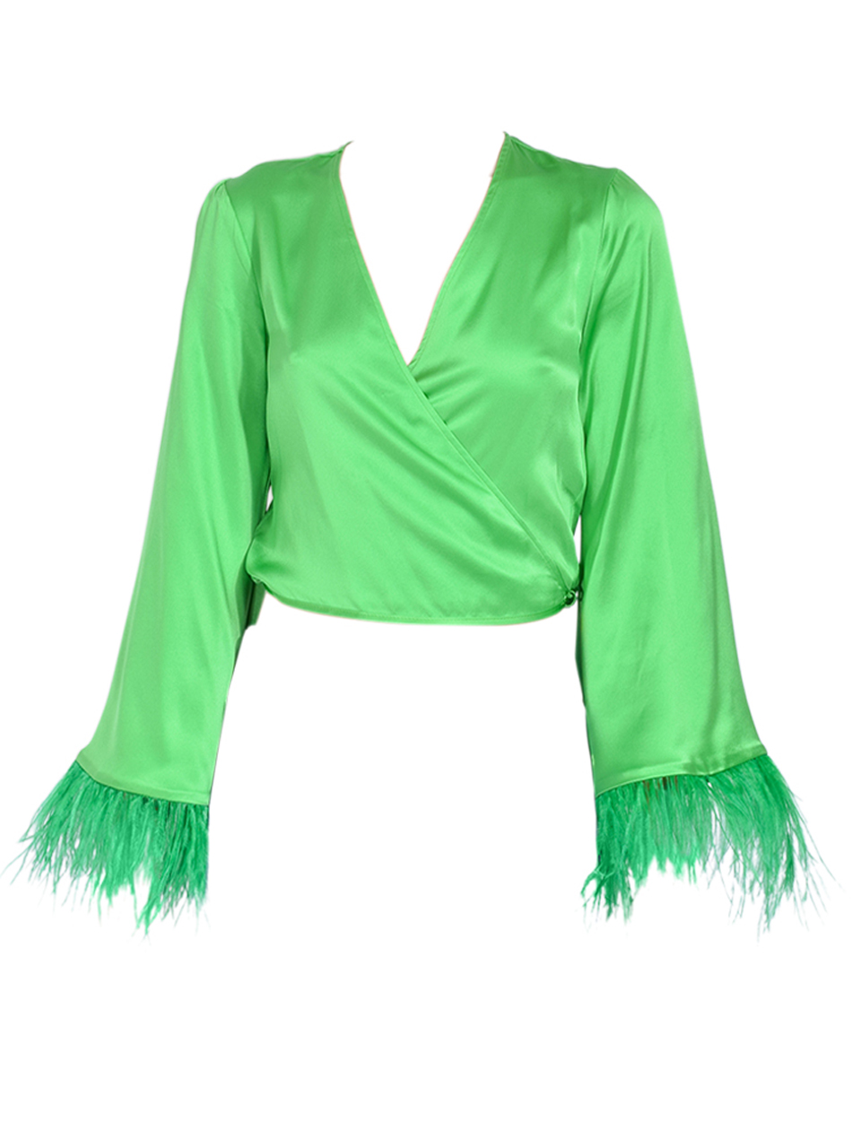 DELFI Aya Top with Feather Sleeves in Green

