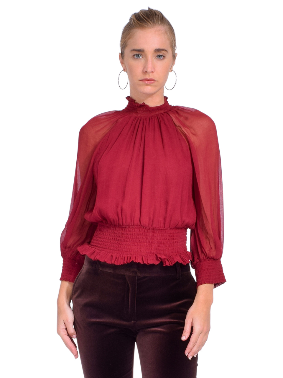 GILNER FARRAR Dell Blouse in Ruby Red Front View 