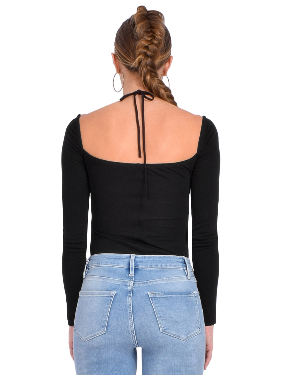 FRAME Strappy Knit Top in Noir Back View 