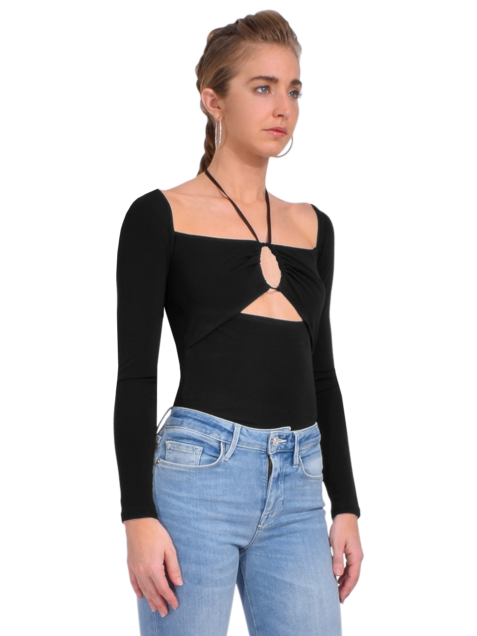 FRAME Strappy Knit Top in Noir Side View 