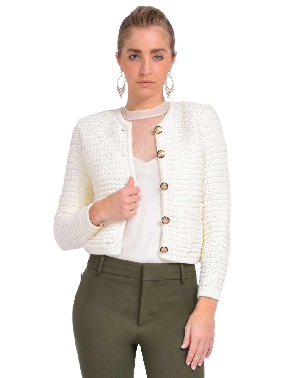 BA&SH Gaspard Knitted Cardigan in Off White Front View 