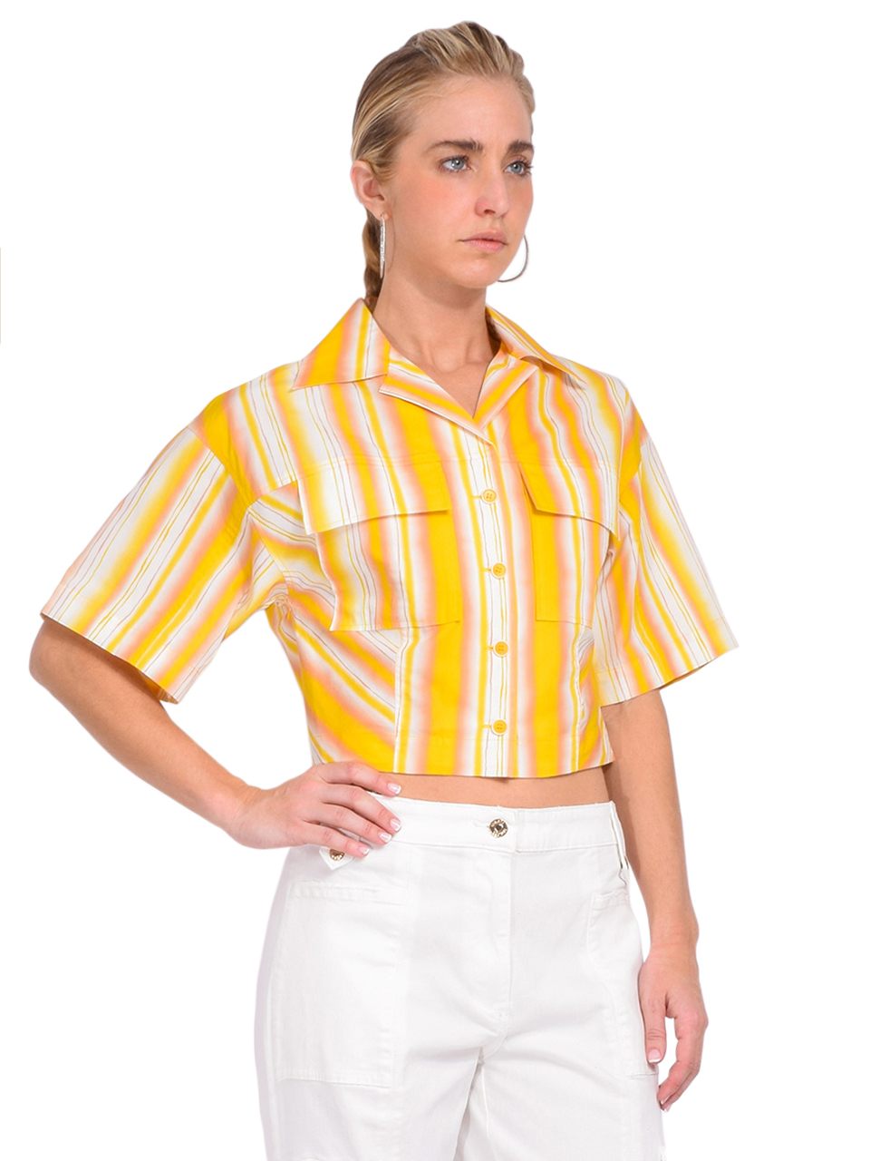 3.1 Phillip Lim Painted Stripe Cropped Shirt in Sunburst Multi Side View 