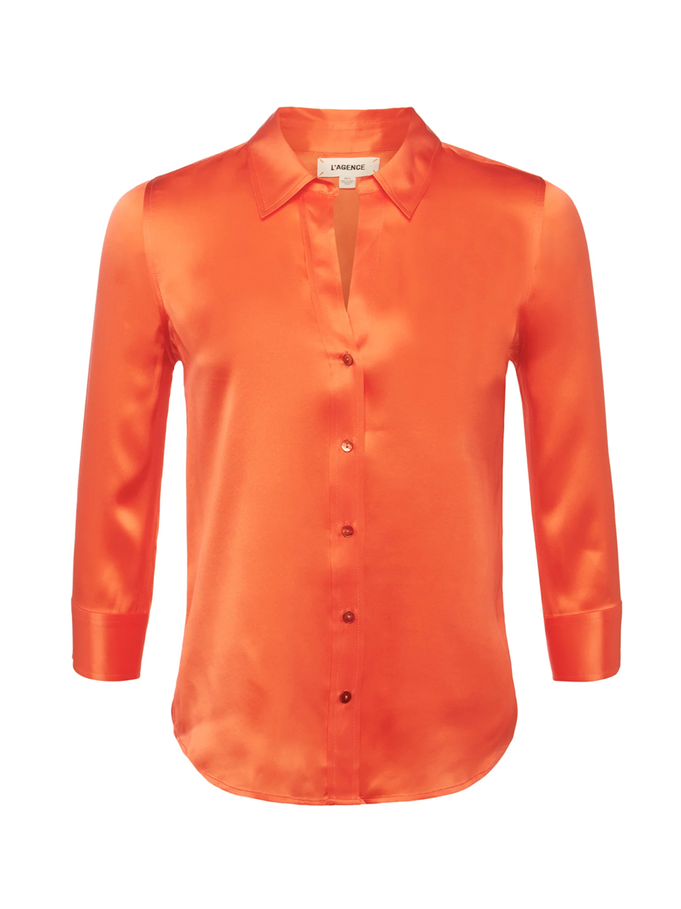 L'AGENCE Dani Button Front Blouse in Bright Orange Product Shot 
