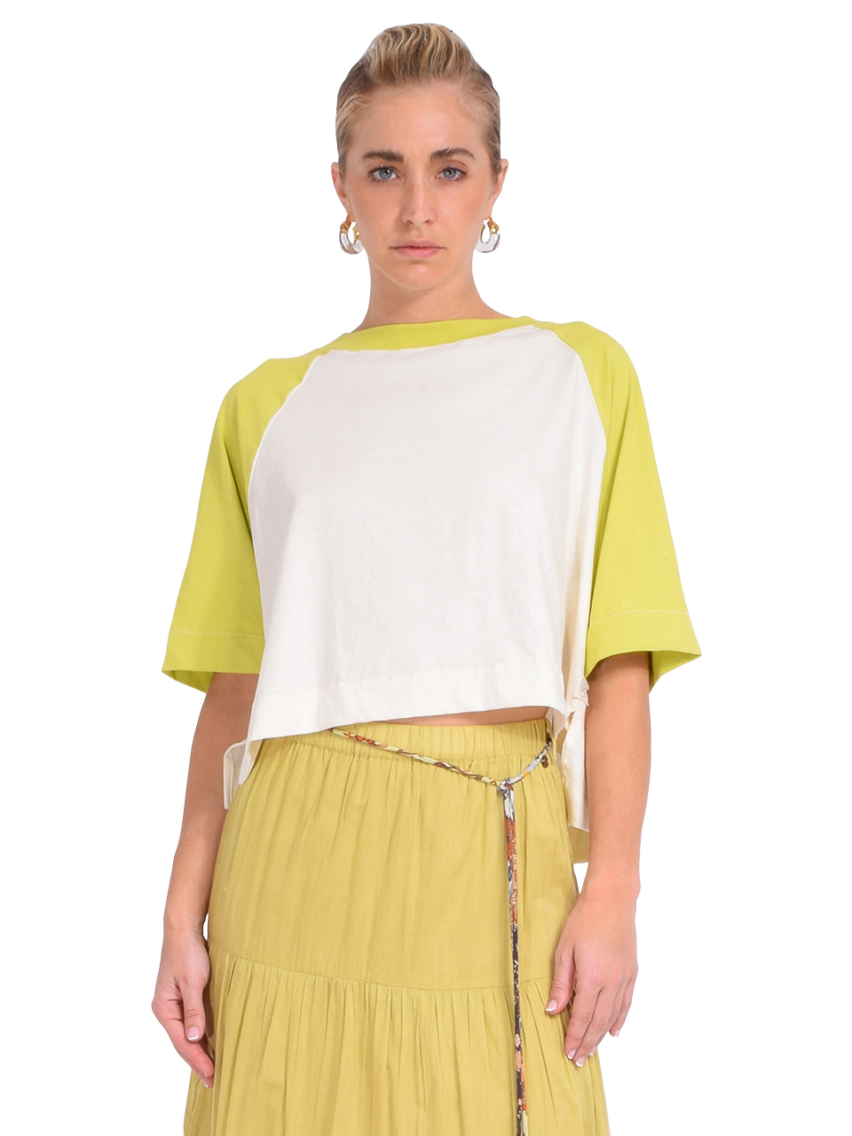 RAGABOND Crop Concert Raglan Tee in Citron Front View 