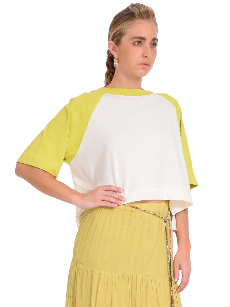 RAGABOND Crop Concert Raglan Tee in Citron Side View 