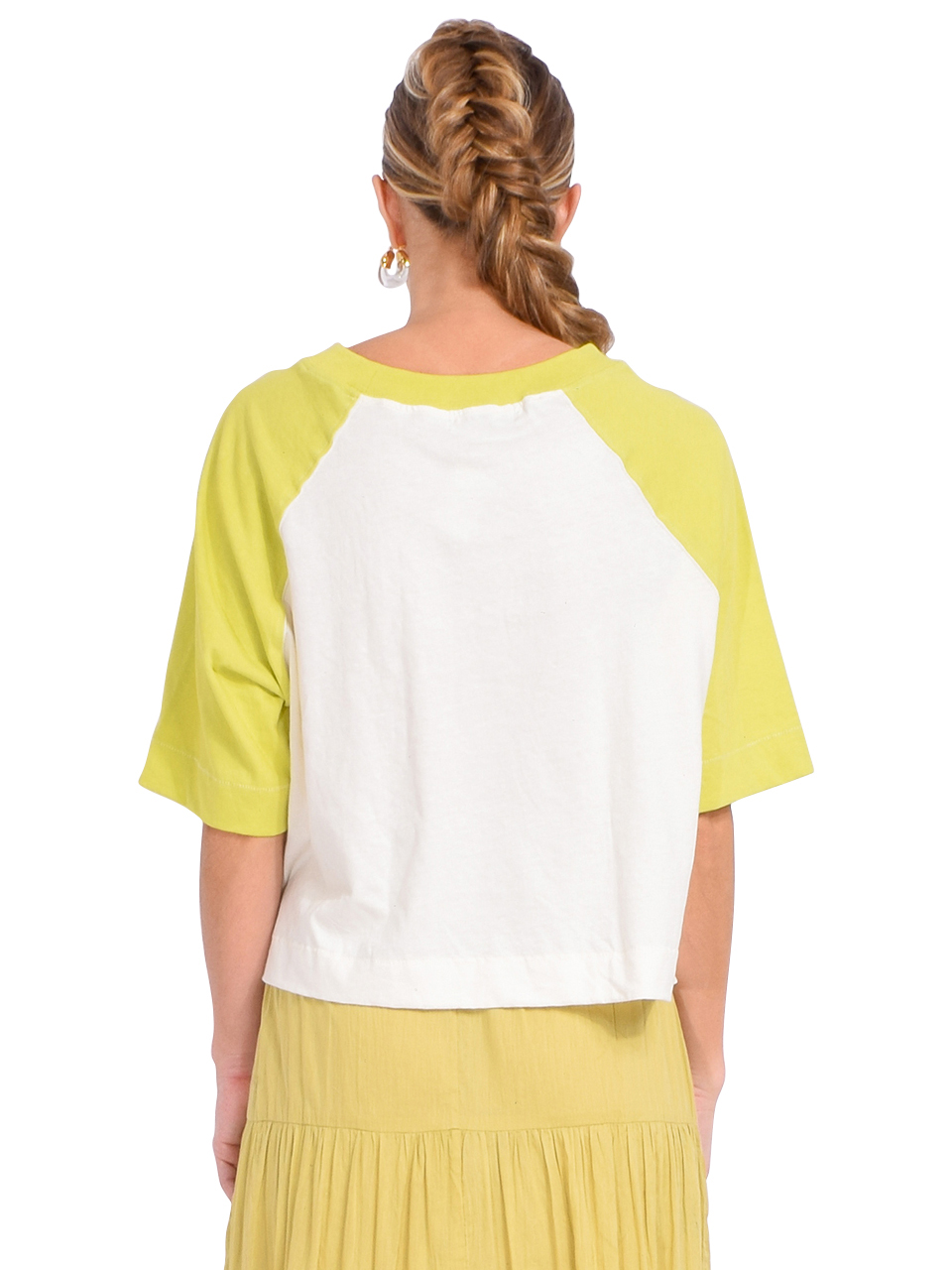 RAGABOND Crop Concert Raglan Tee in Citron Back View 