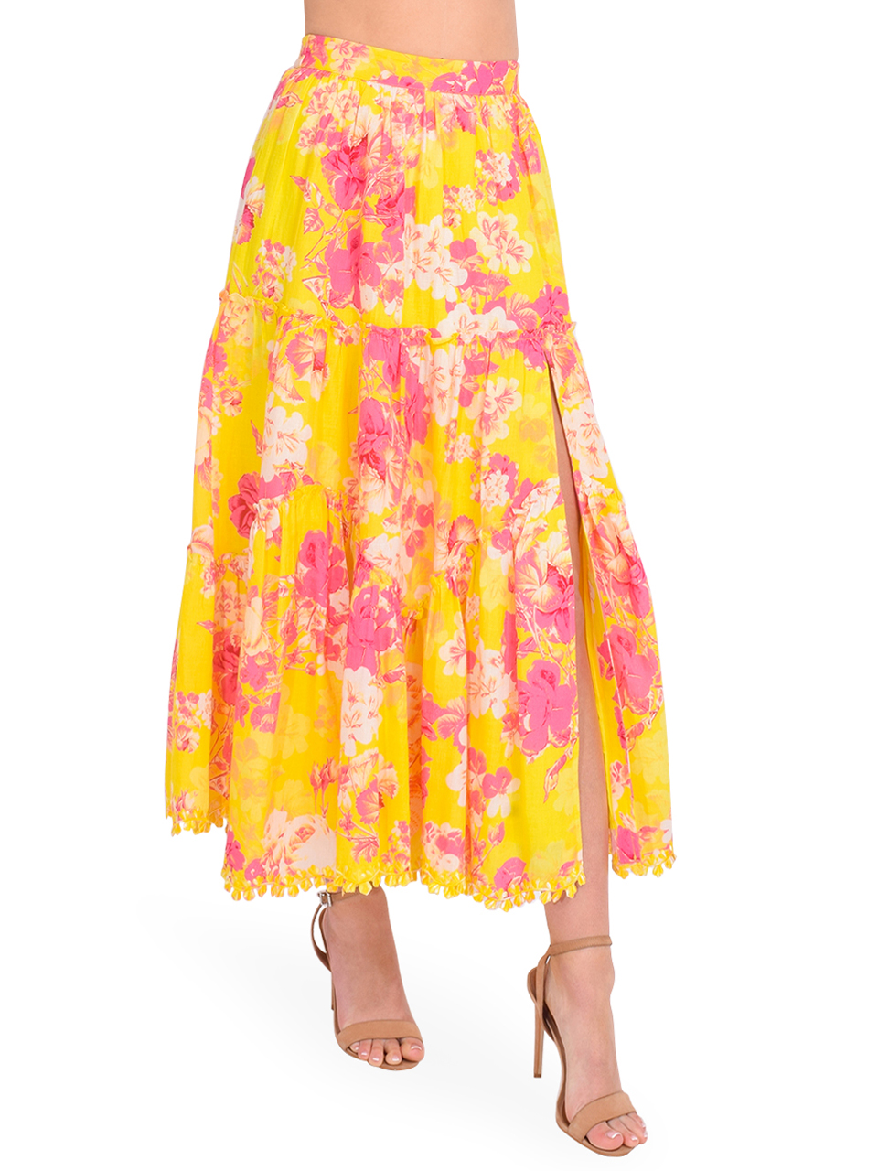 Hemant & Nandita Auril Cotton Linen Maxi Skirt in Yellow Side View 