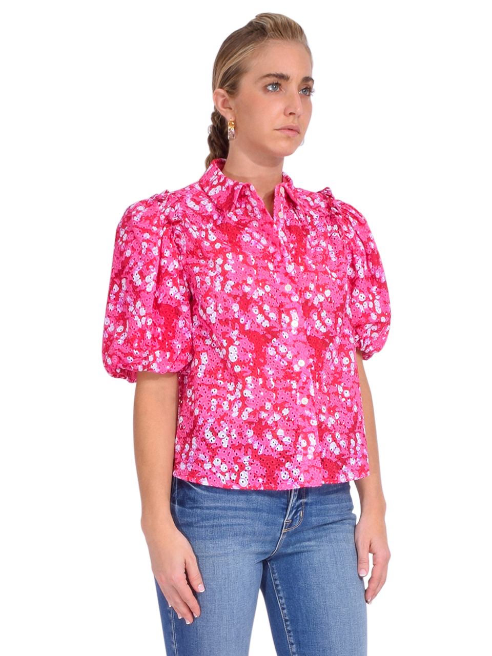 Derek Lam 10 Crosby Daria Balloon Sleeve Shirt in Pink/Red Side View 