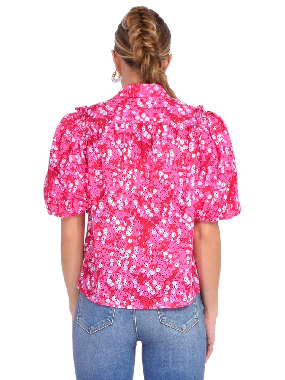 Derek Lam 10 Crosby Daria Balloon Sleeve Shirt in Pink/Red Back View 