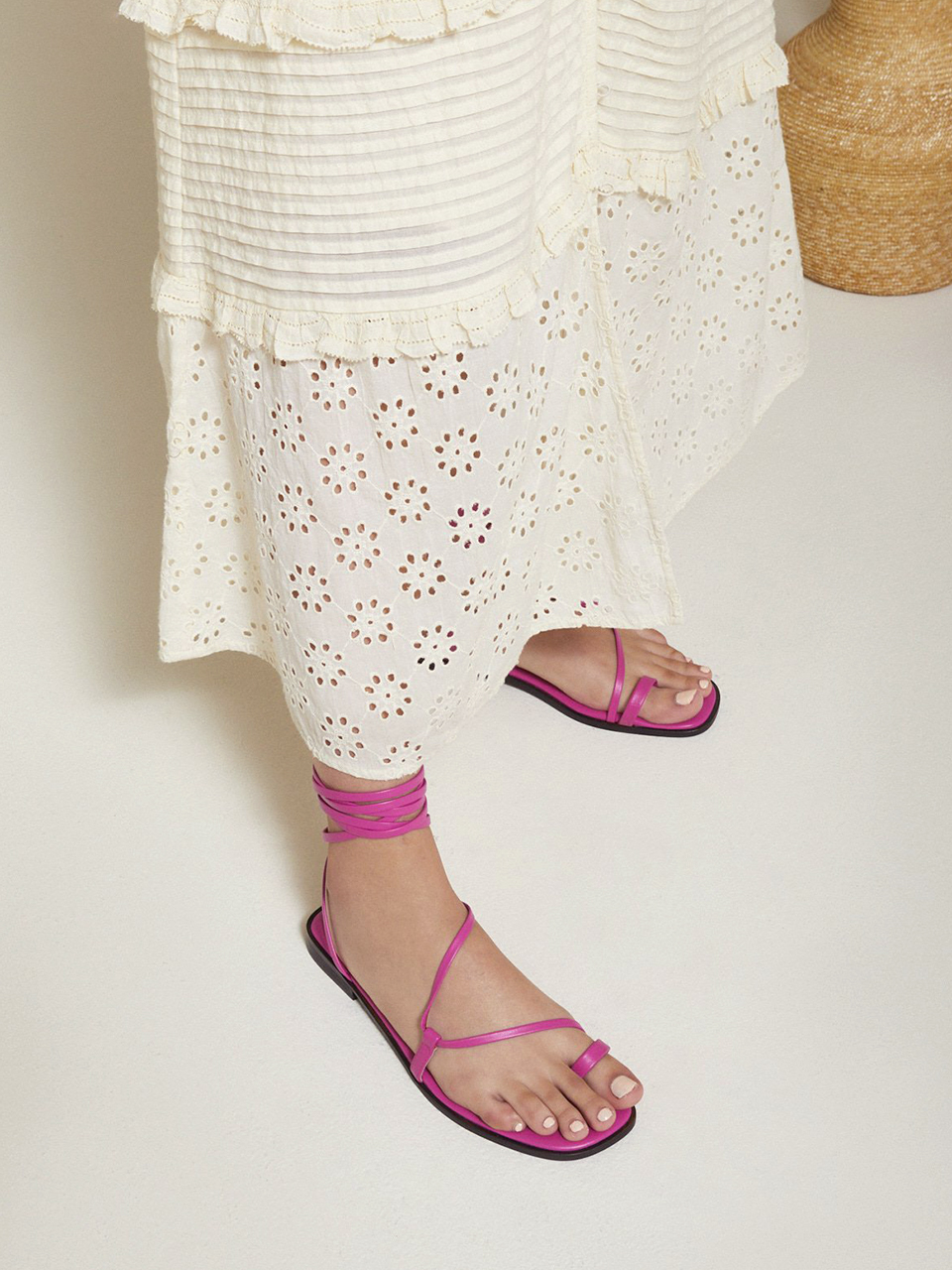 Ottod'Ame Leather Strappy Sandal in Pink on Model