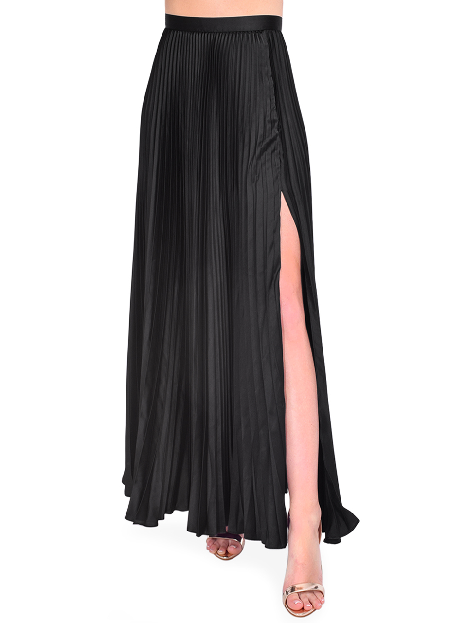 AMUR Sofie Pleated Skirt in Black Front View 